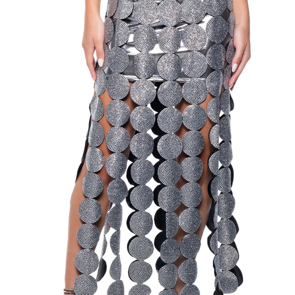 Elegant Silver rhinestone disc maxi Skirt